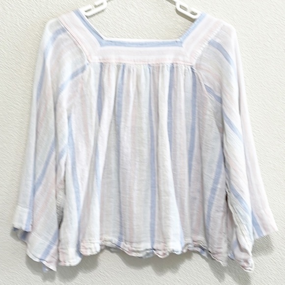 Gap Woman LINEN Multi Stripe Blouse Raglan Sleeve sTop Size L - Picture 6 of 14
